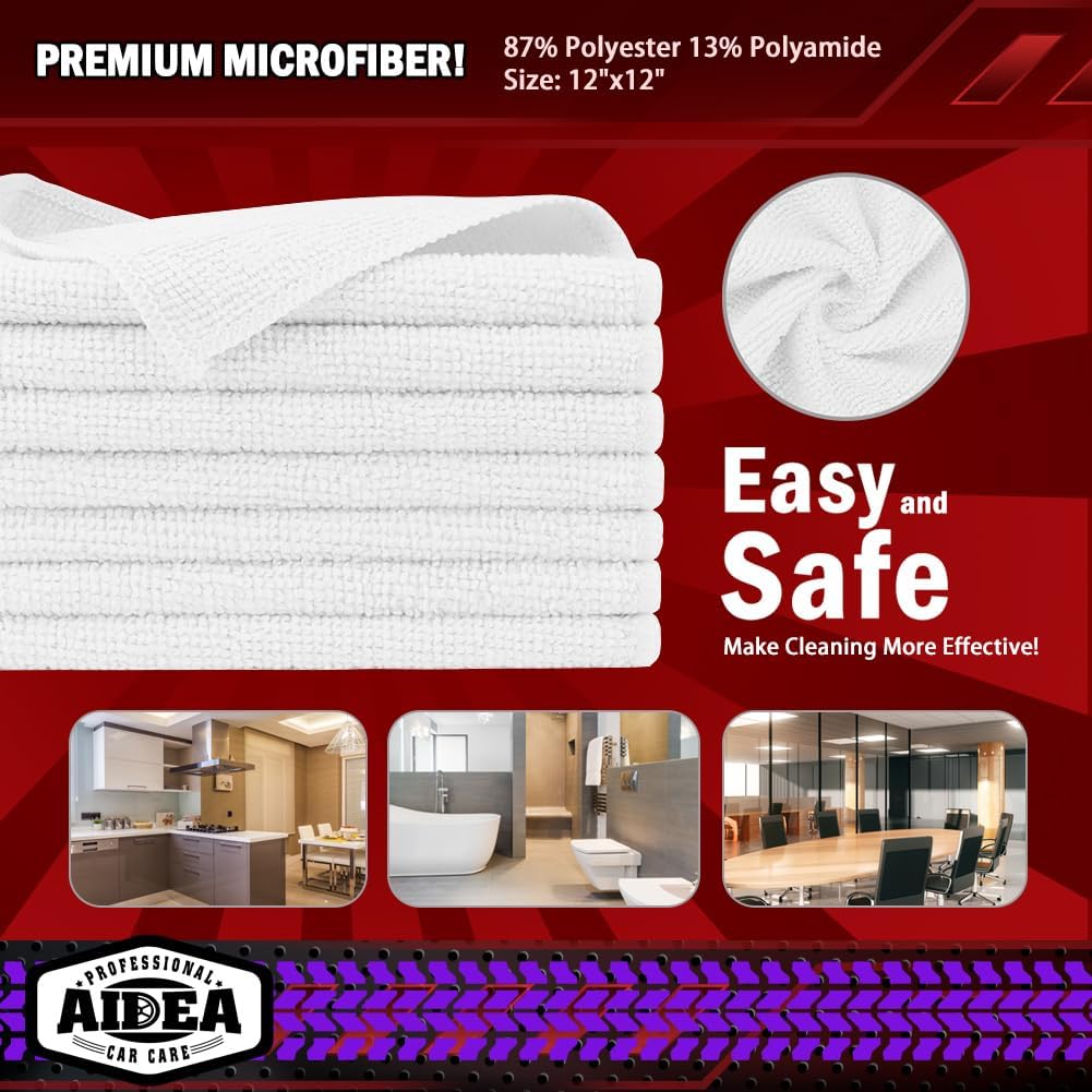 AIDEA Microfiber Cleaning Cloth, 50PK, Microfiber Towels for Cars, Premium Wash Cloths, Dusting Cloth Cleaning Rags, Absorbent Towels for SUVs, House, Kitchen, Window, Cleaning Supplies12×12"