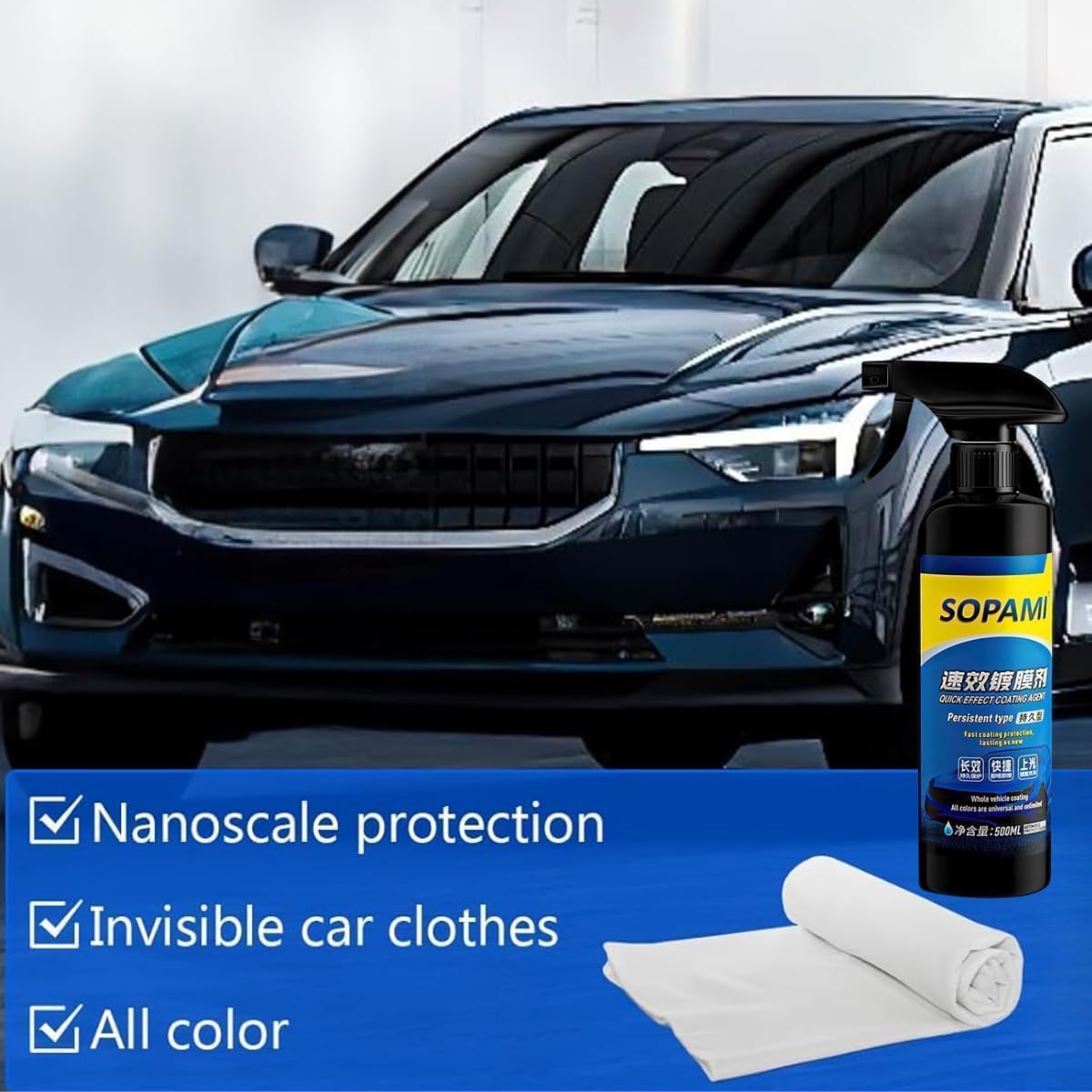 Sopami Ceramic Paint Sealant, Car Coating Spray Maximum Gloss & Shine ceramic wax, Quick Effect Coating Agent Car Extremely ydrophobic Ceramic Spray Coating for Cars, Motorcycles, Boats