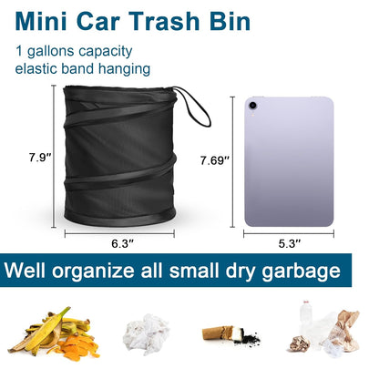 Car Trash Can, 2 Packs Mini Collapsible Pop-up Car Garbage Can, Waterproof Hanging Car Trash Bag with Velcro, Car Trash Bin, Black
