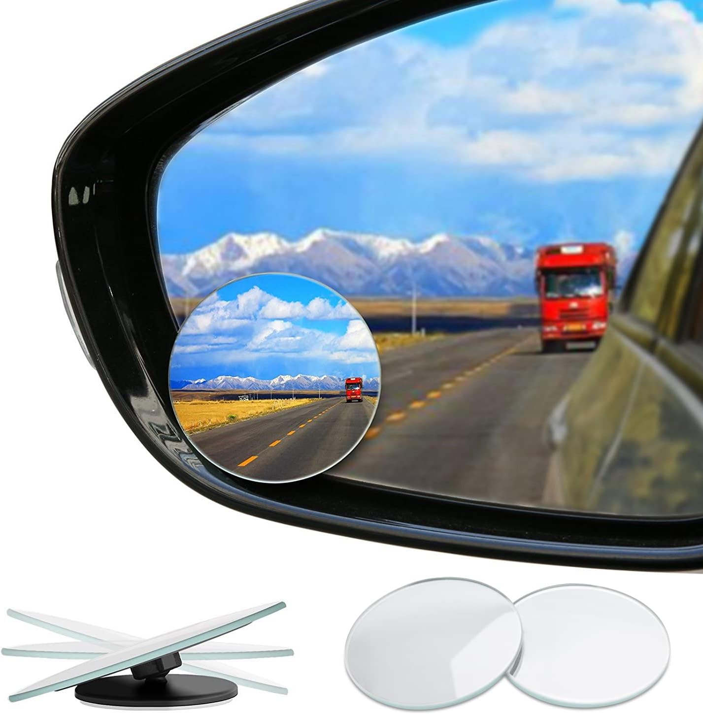 Blind Spot Mirror for Cars LIBERRWAY Car Side Mirror Auto Wide Angle Convex Rear View Stick On Design, Adjustable, 2 Pack