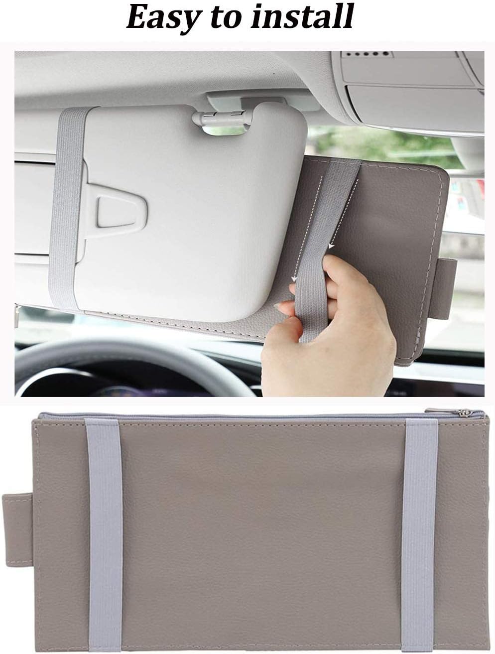 Car Visor Organizer, Auto Interior Accessories, Car Truck SUV Storage Pouch Holder, with Multi-Pocket Net Zipper (Black)