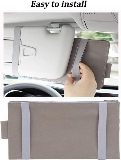 Car Visor Organizer, Auto Interior Accessories, Car Truck SUV Storage Pouch Holder, with Multi-Pocket Net Zipper (Black)