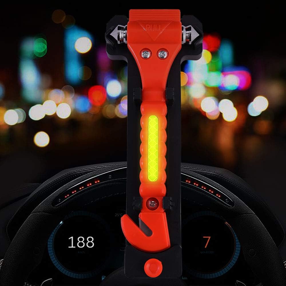2 PCS Go DeCho Car Safety Hammer Emergency Escape Tool with Seat Belt Cutter and Vehicle Window Glass Breaker with Light Reflective Tape