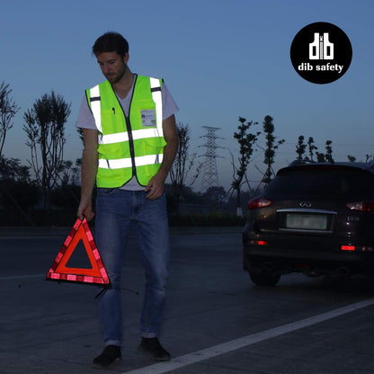 Dib Safety Reflective Safety Vest for Men Women, High Visibility Vest with Pockets and Zipper, ANSI Class 2