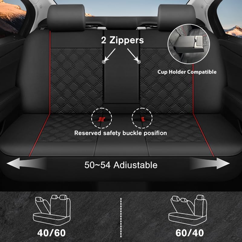 CAROMOP Luxury PU Leather Car Seat Covers Full Set-Waterproof Seat Protectors with Split Bench Seat Covers for Cars-Universal Cars Interior Covers for Sedans, SUVs, Pick-up Trucks(Gray/Gray Line)