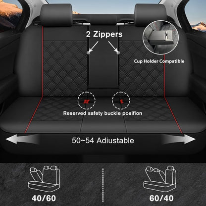 CAROMOP Luxury PU Leather Car Seat Covers Full Set-Waterproof Seat Protectors with Split Bench Seat Covers for Cars-Universal Cars Interior Covers for Sedans, SUVs, Pick-up Trucks(Gray/Gray Line)