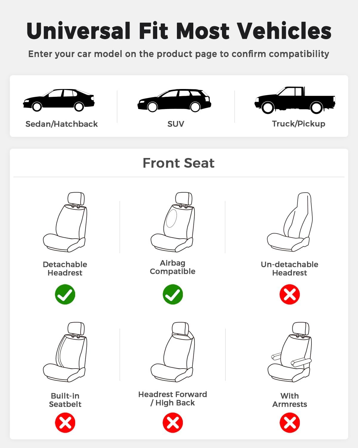 Huidasource Coffee Seat Covers Full Set, Universal Fit for Most Cars Trucks SUV, Full Coverage Leather Seat Cover, Airbag, Cupholder Compatible, Velcro Adjustable, Heaating/Cooling Function Retain
