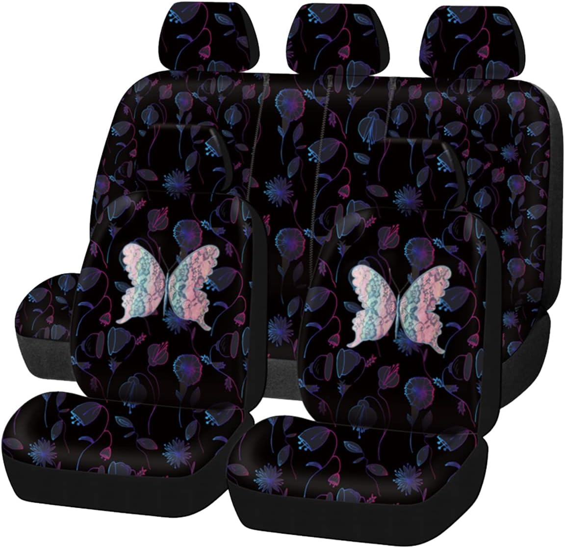 Flying Banner Butterfly car seat Covers ful Set Fashion Universal Lady Woman Female Rear Bench Split Colorized (Pink, 2 Fronts - Lace)