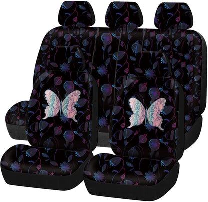 Flying Banner Butterfly car seat Covers ful Set Fashion Universal Lady Woman Female Rear Bench Split Colorized (Pink, 2 Fronts - Lace)