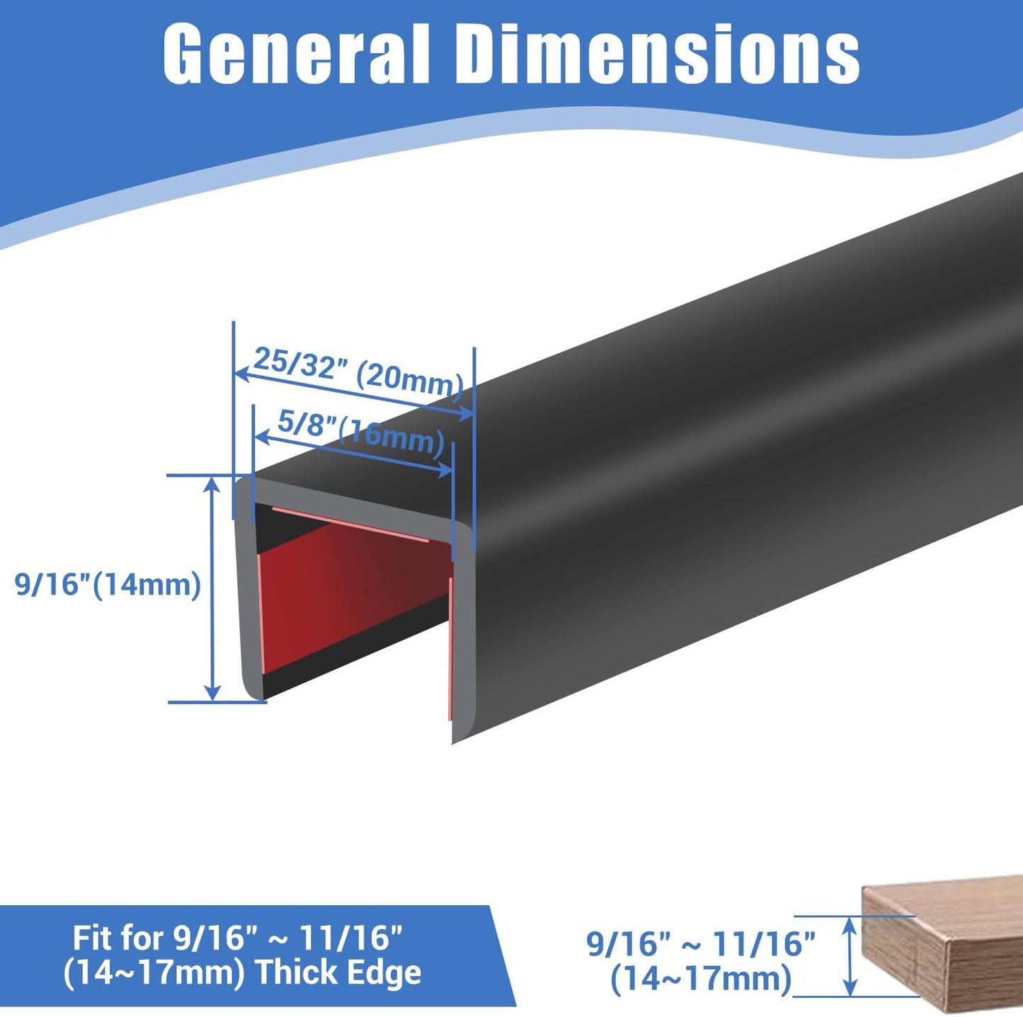 Rubber Edge Trim, Self-Adhesive Rubber Edge Trim, Edge Protector for Sheet Metal, EPDM Material, Fit 1/16"(1.0mm), Length 10Ft, Black Color, U Channel Edge Trim - Colors A