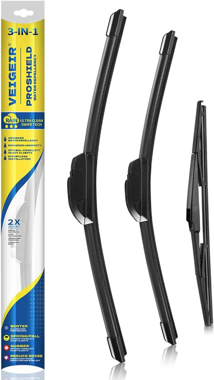 3 Pack Windshield Wiper Blades Compatible with Mazda CX-5 2017-2025 and CX-9 2016-2023, Front and Rear, 24" 18" 14" - Colors A