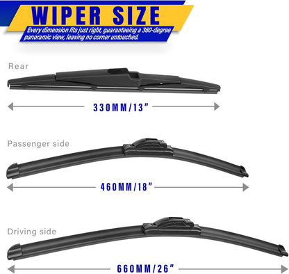 3 wipers Replacement for 2012-2018 Subaru Forester/2015-2019 Subaru Outback, Windshield Wiper Blades Original Equipment Replacement - 26"/17"/14" (Set of 3) U/J HOOK - Colors A