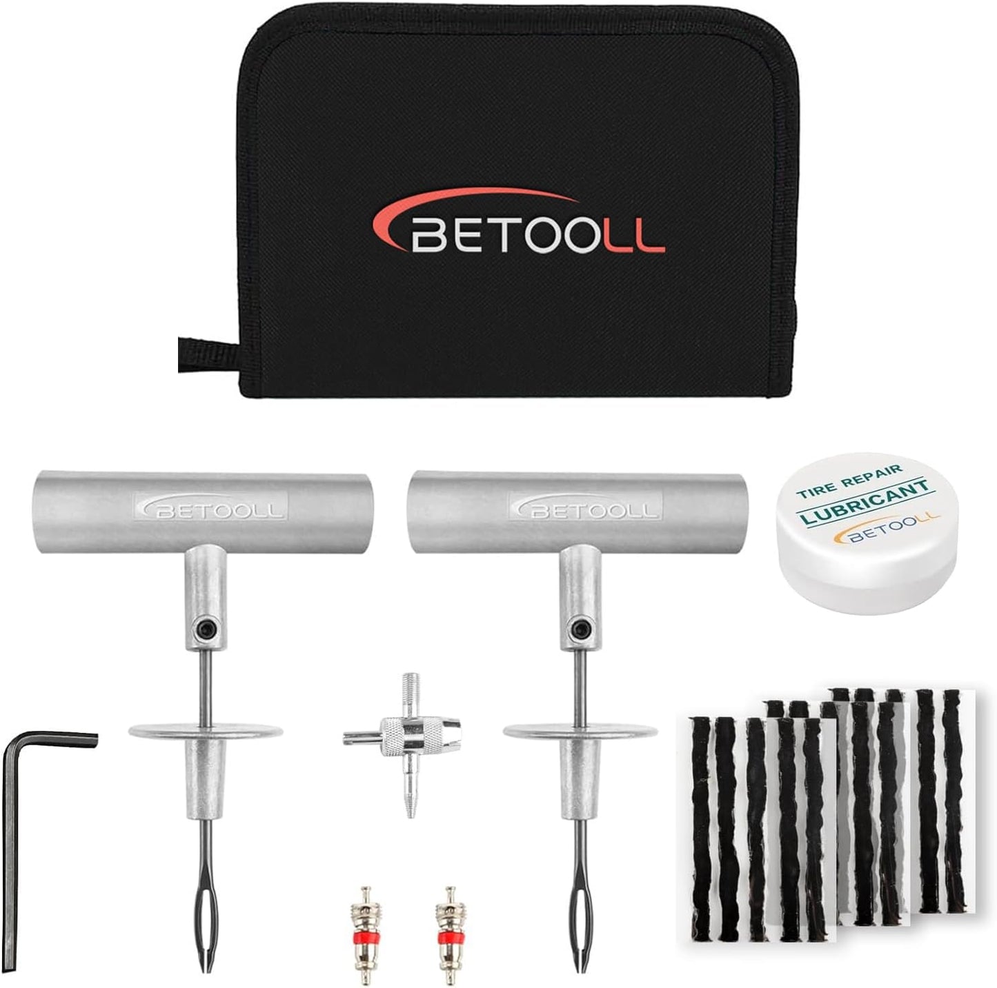 BETOOLL Tire Repair Kit, 24 Pcs Professional Heavy Duty Universal Emergency Flat Tire Repair Kit to Fix Punctures, for car Motorcycle, Truck, Golf Cart, ATV, Tractor, ARB, RV, SUV, Trailer etc.