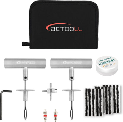 BETOOLL Tire Repair Kit, 24 Pcs Professional Heavy Duty Universal Emergency Flat Tire Repair Kit to Fix Punctures, for car Motorcycle, Truck, Golf Cart, ATV, Tractor, ARB, RV, SUV, Trailer etc.