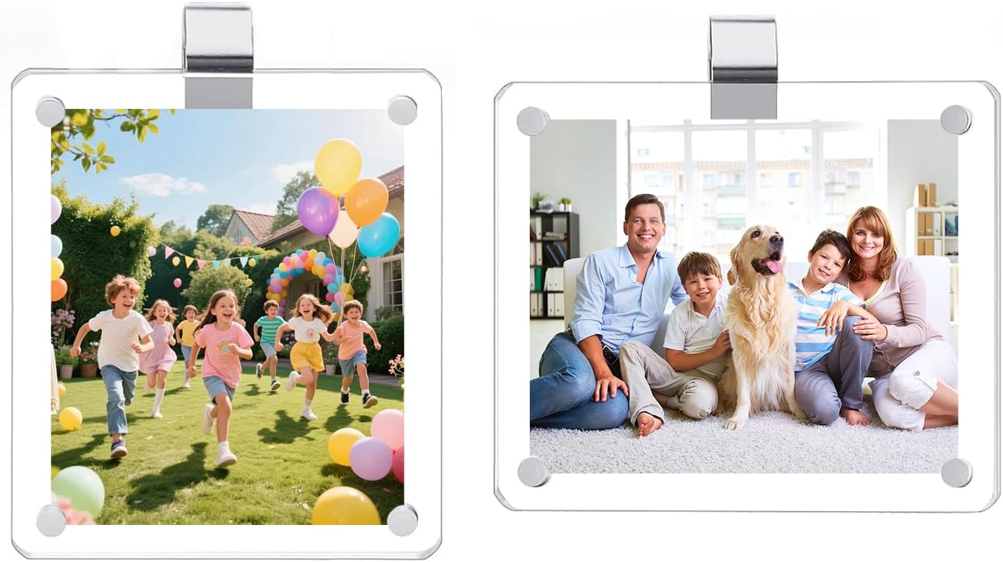 2 Pack Magnetic Car Visor Photo Holder – Personalized Acrylic Clip for Family, Pets, Travel Pictures – Easy Snap-On Car Accessory for Sun Visor (2 Pack, 2.4''x3.5'')