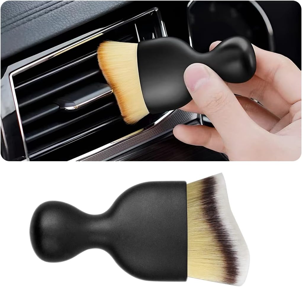 Blilo Car Interior Detailing Brush, Auto Soft Hair Cleaning Brushes, Curved Dirt Dust Collectors, Removal Tool for Dashboard Air Conditioner Vents Leather, Scratch Free (Black/1PCS)