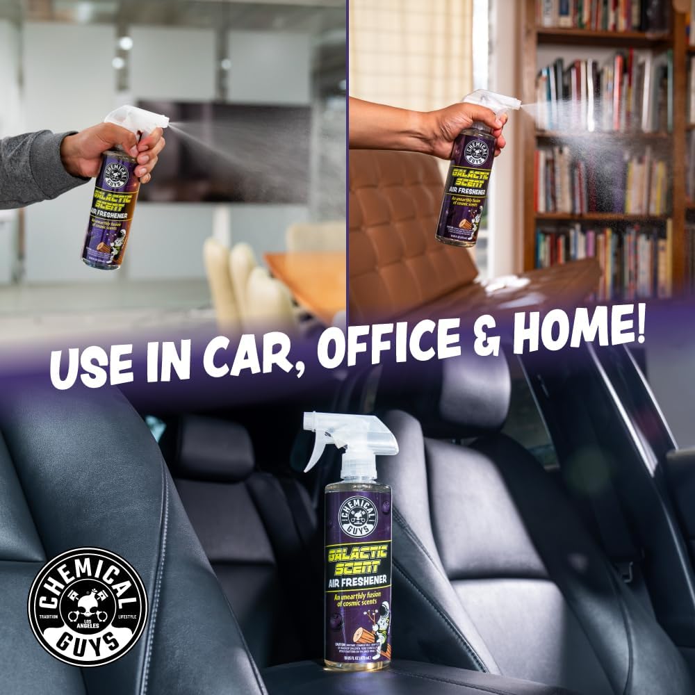 Chemical Guys New Car Scent Air Freshener and Odor Eliminator, 16 fl oz with 3 Pack of Hanging Air Fresheners (Great for Cars, Trucks, SUVs, RVs, Home, Office, Dorm Room & More) - HOL459