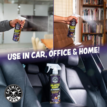 Chemical Guys New Car Scent Air Freshener and Odor Eliminator, 16 fl oz with 3 Pack of Hanging Air Fresheners (Great for Cars, Trucks, SUVs, RVs, Home, Office, Dorm Room & More) - HOL459