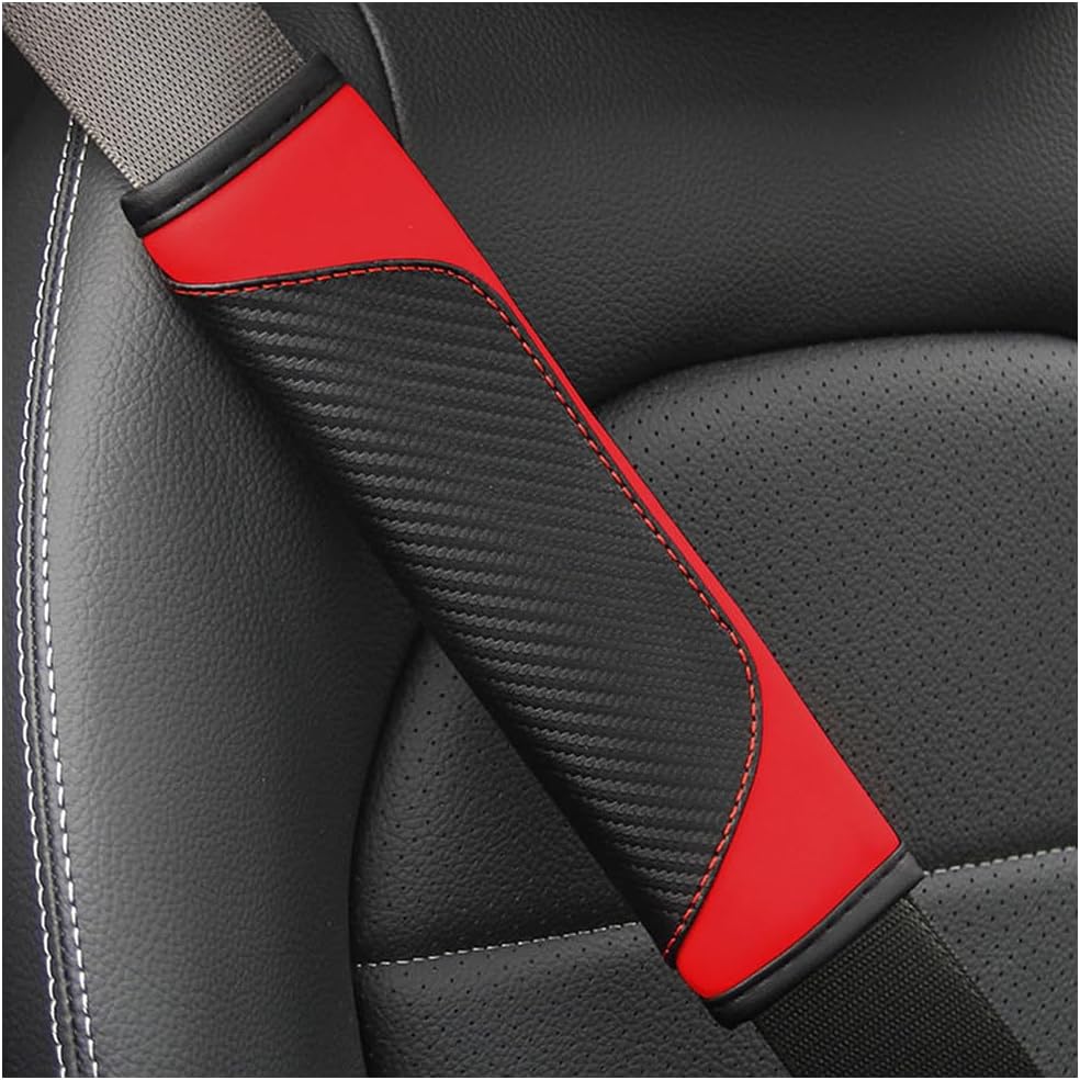 Osilly 2PCS Car Seat Belt Cover, Carbon Fiber Seatbelt Shoulder Protection, Soft Car Seat Belt Strap Cushion Protect Your Neck and Shoulder, Car Accessories Seat Belt Pad for Car Truck (Red)