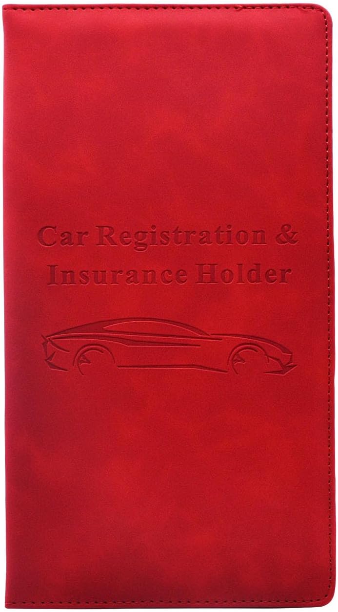Car Registration and Insurance Card Holder - Vehicle Glove Box Document Organizer - Premium PU Leather Wallet Case - Driver License - Pink