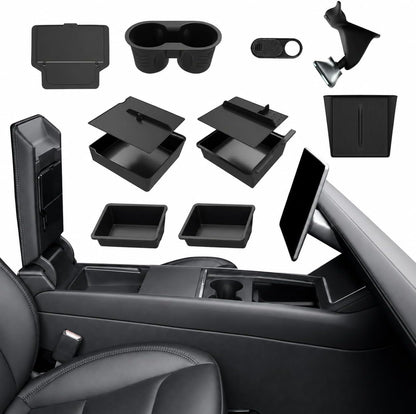 10PCS Center Console Organizer Tray for 2025 2026 Tesla Model Y Juniper Accessories, Under Seat Storage Armrest Hidden Storage Box Cup Holder Charger Pad for Tesla ModelY Juniper (Not fit Standard)
