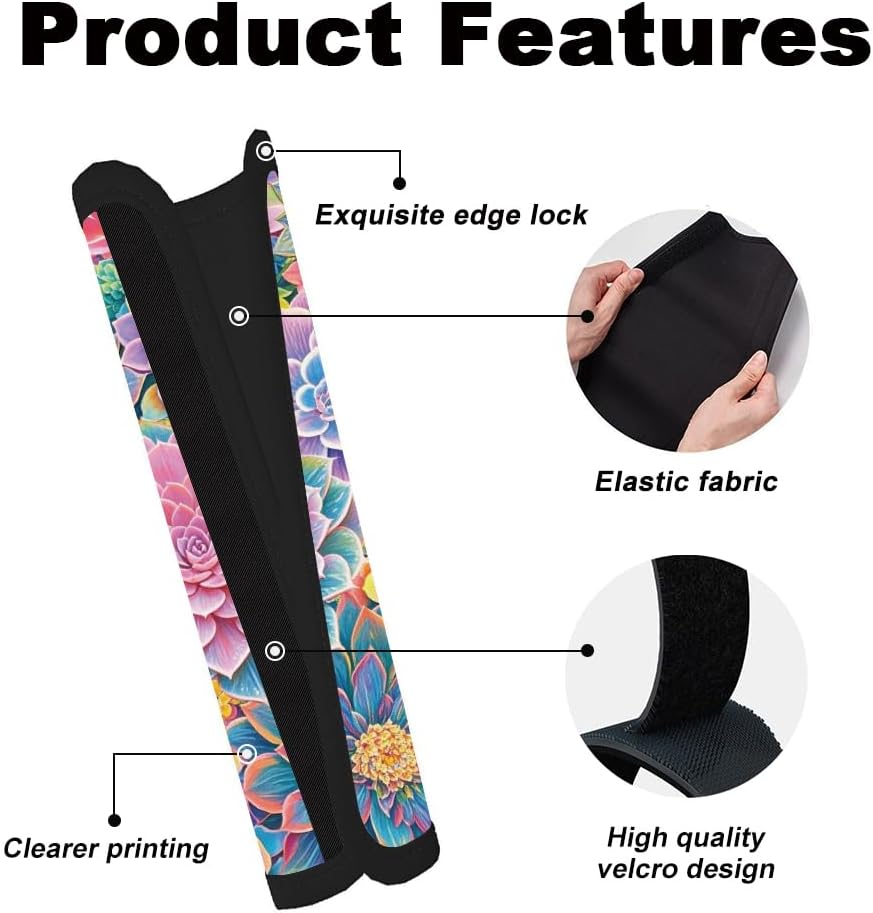 2Pcs Soft Auto Seat Belt Cover Pad Cute Cat Print Colorful Car Seatbelt Shoulder Cushion for Comfortable Driving, Compatible with All Cars' Seatbelt and Backpack Straps