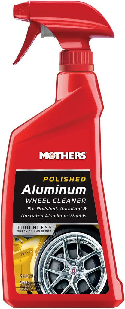 Mothers Polished Aluminum Wheel Cleaner, 24 oz. — Safely Cleans Uncoated Polished Aluminum & Anodized Wheels, Removes Brake Dust, Grease, Dirt & Grime, with Easy Spray-On, Hose-Off Formula (06024)
