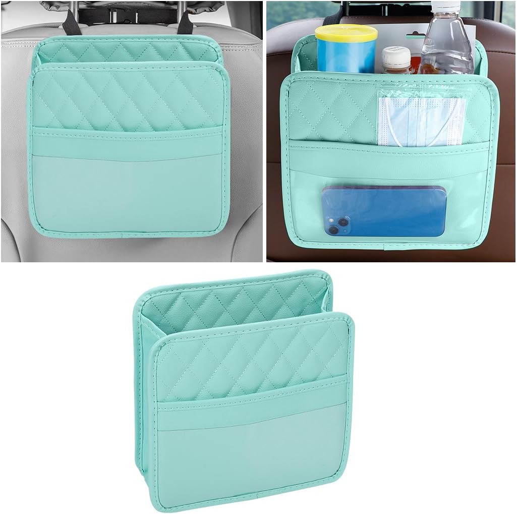 Mandark Car Seat Back Organizer, PU Leather Vehicle Backseat Hanging Storage Pocket, Multipurpose Auto Travel Essentials Accessories for Kids & Adults, Universal for Most Cars (Black)