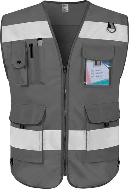 TCCFCCT Safety Vest for Men Women 9 Pockets High Visibility Vest for Safety, Reflective Work Vest with Reflective Strips, Meets ANSI/ISEA Standards, (Yellow, Large)