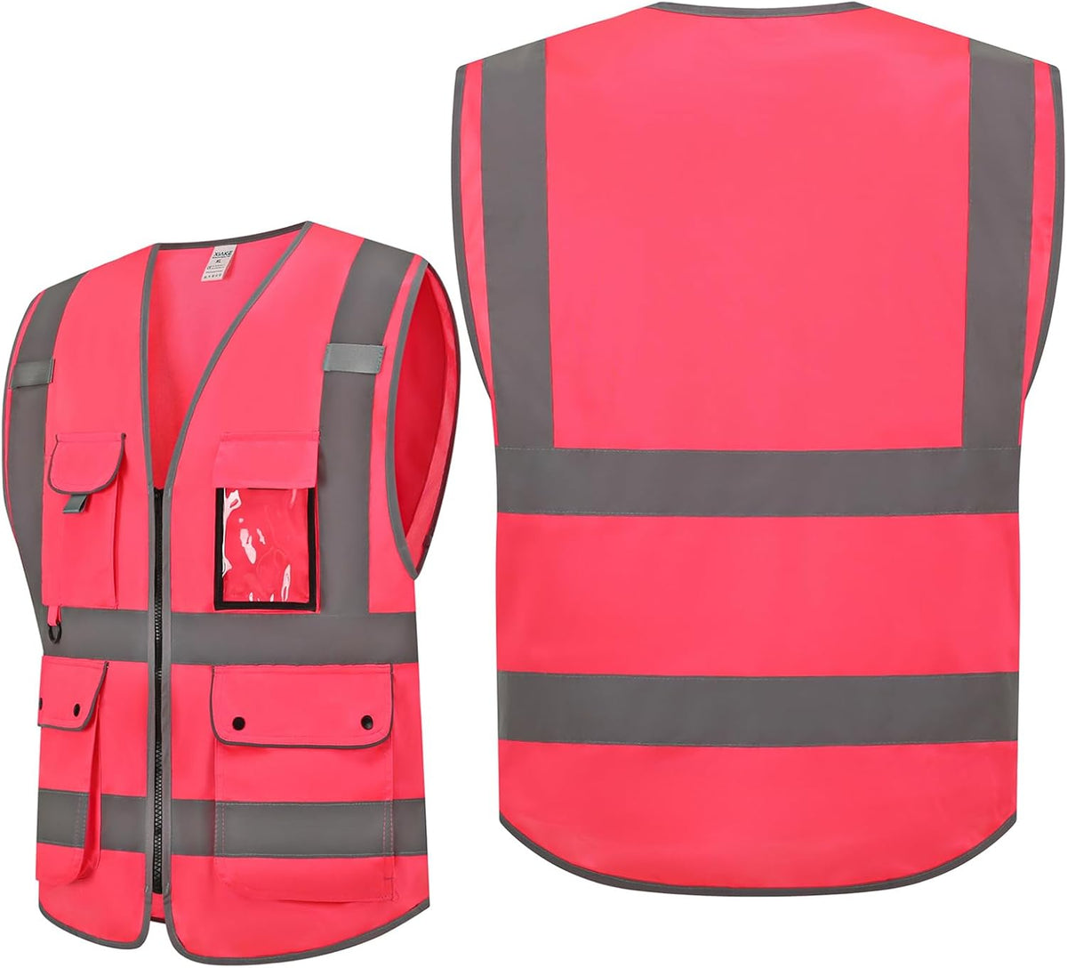 XIAKE Reflective Safety Vest for Men & Women High Visibility Class 2 Vest with Pockets Meets ANSI Standards