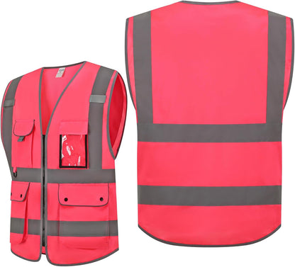 XIAKE Reflective Safety Vest for Men & Women High Visibility Class 2 Vest with Pockets Meets ANSI Standards