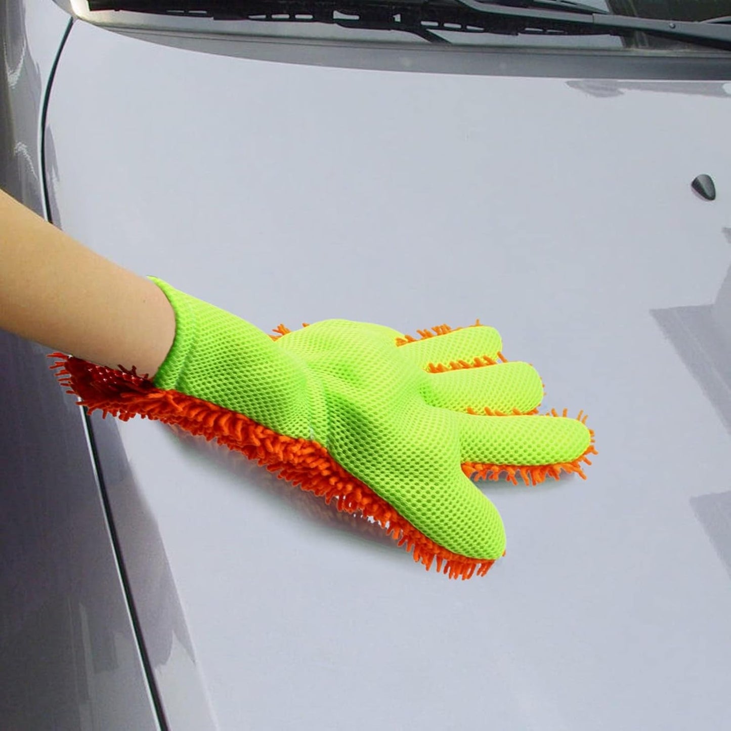 BokWin 2-Pack Car Wash Mitt Scratch Free, 5-Finger Microfiber Wash Mitts, Car Interior Exterior Cleaning Gloves, Auto Chenille Washing Sponge Kits for Cleaning Wheel Tight Spot