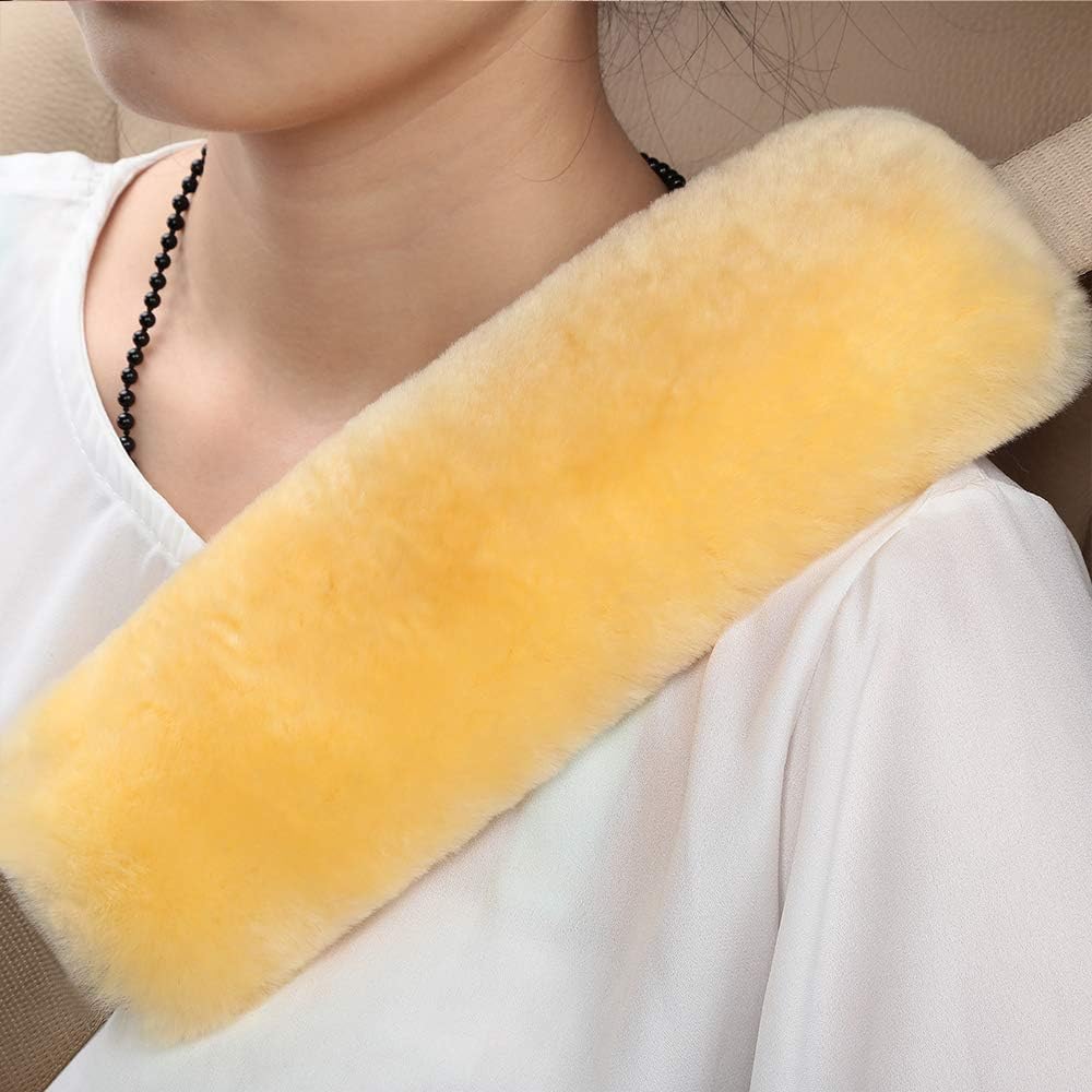OGLAND Authentic Sheepskin Car Seat Belt Pad,2 Pack Soft Seat Belt Cover for Shoulder Pad Neck Cushion Protector Car Accessories by Genuine Natural Merino Wool (Misty Gray) - Colors B