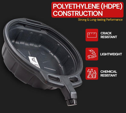 Mytee Products Automotive Oil Drain Pan - Black Plastic Anti Splash, Motor Large Oil Drip Catcher Pan for Changing Oil, Spill-Proof Design - 4.25-Gallon