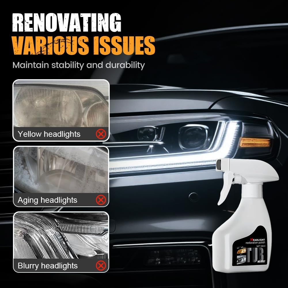 Upgrade Automotive Headlamp Restoration Fluid Kit, Car Headlight Cleaner and Restorer Coating Spray Kit, Headlight Restoration Kit for Foggy Yellowing Oxidation (1 Set)