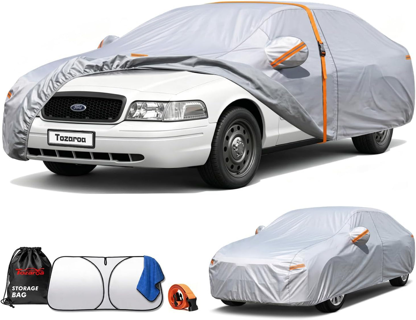 Car Cover Waterproof All-Weather,Heavy-Duty Outdoor Full Exterior Automobiles Sedan/Coupe (Length 186-193 inch) with Windshield Sun Shade Universal Fit Toyota Camry, Tesla Model 3, Accord etc