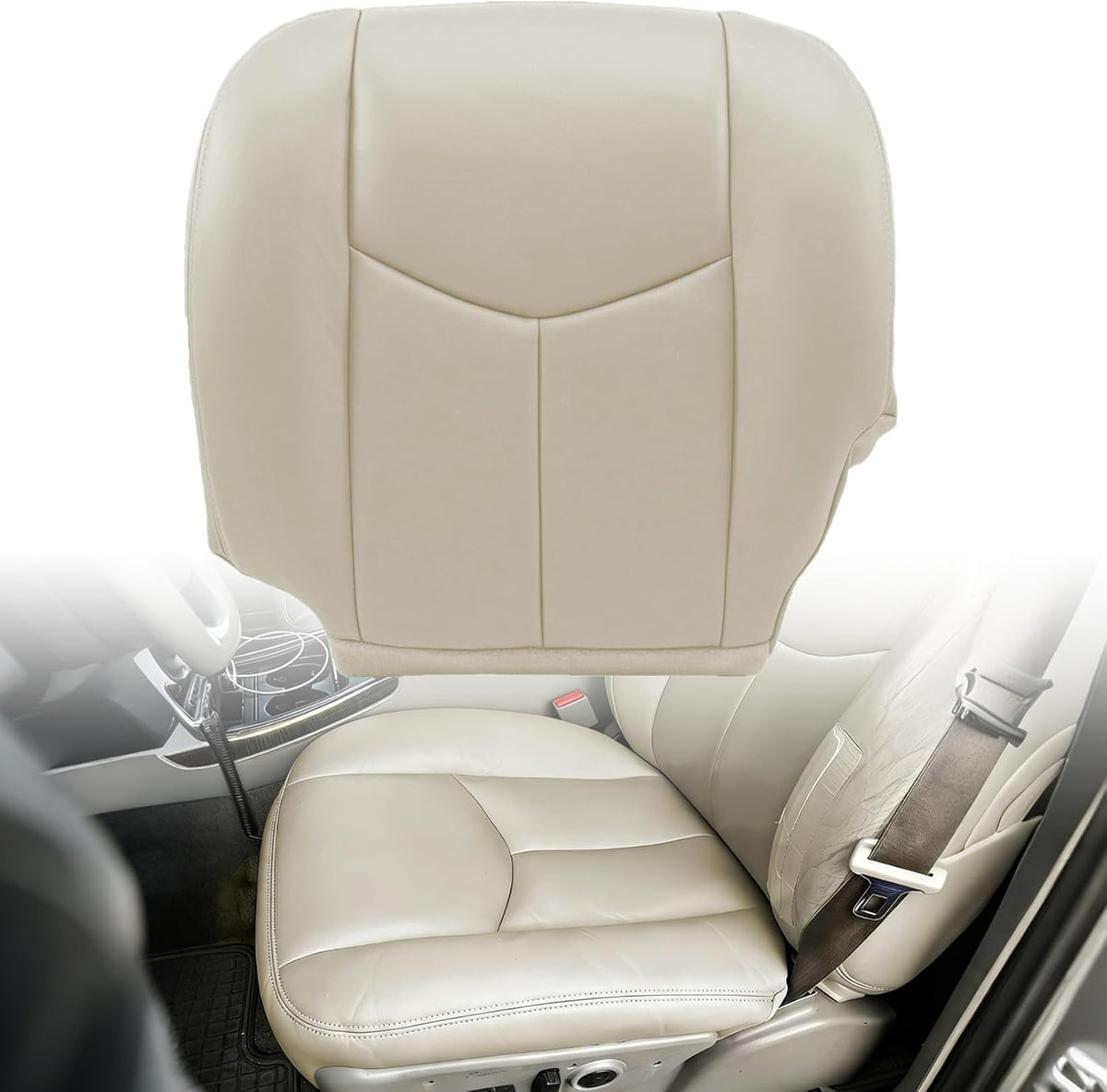 NLQR #522 Light Tan Front Driver Bottom Replacement Seat Cover Microfiber Leather Compatible with Chevy Avalanche Tahoe Suburban GMC Yukon XL 2003 2004 2005 2006