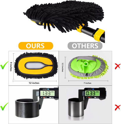 57'' Car Wash Brush with Long Handle Chenille Microfiber Car Wash Kit， Mitt Retractable Bent Pole Car Wash Brush for Cars RV Truck Boat (Yellow)