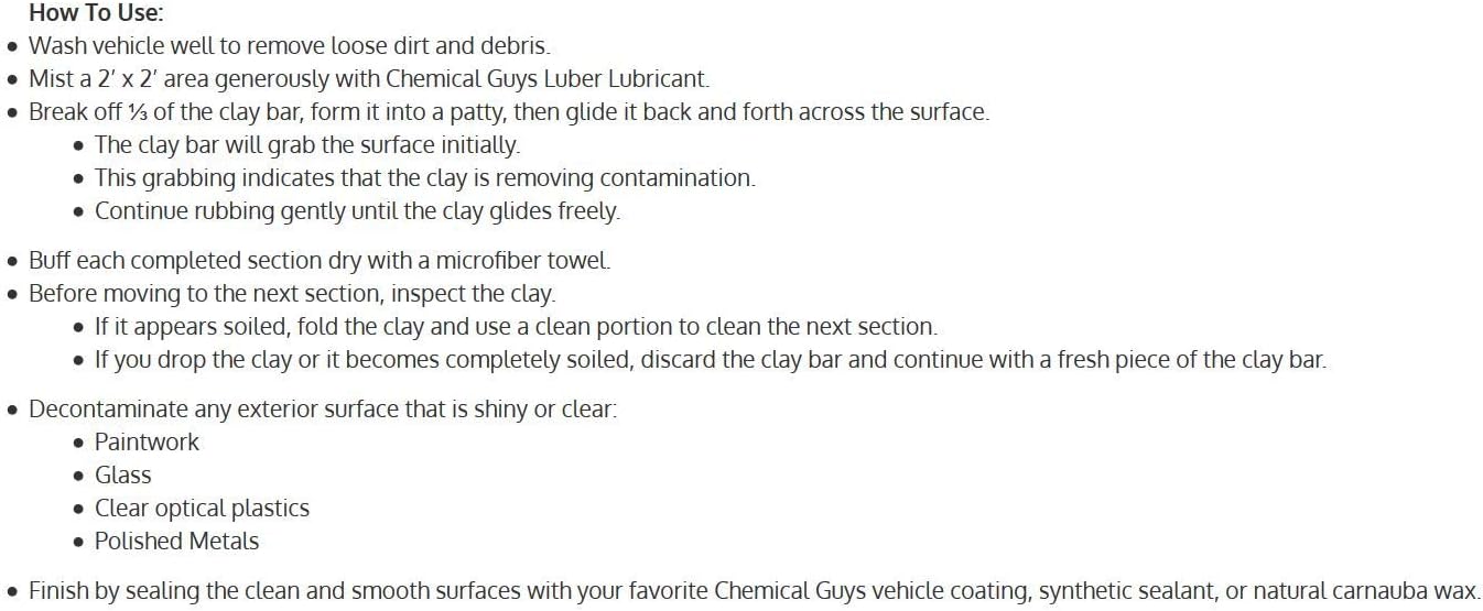 Chemical Guys Clay Bar Kit, Medium Duty with Luber Synthetic Lubricant – Removes Embedded Dirt, Restores Smooth Paint, Preps for Wax and Sealant - Safe for Cars, Trucks, SUVs, 16 oz, 2 Items