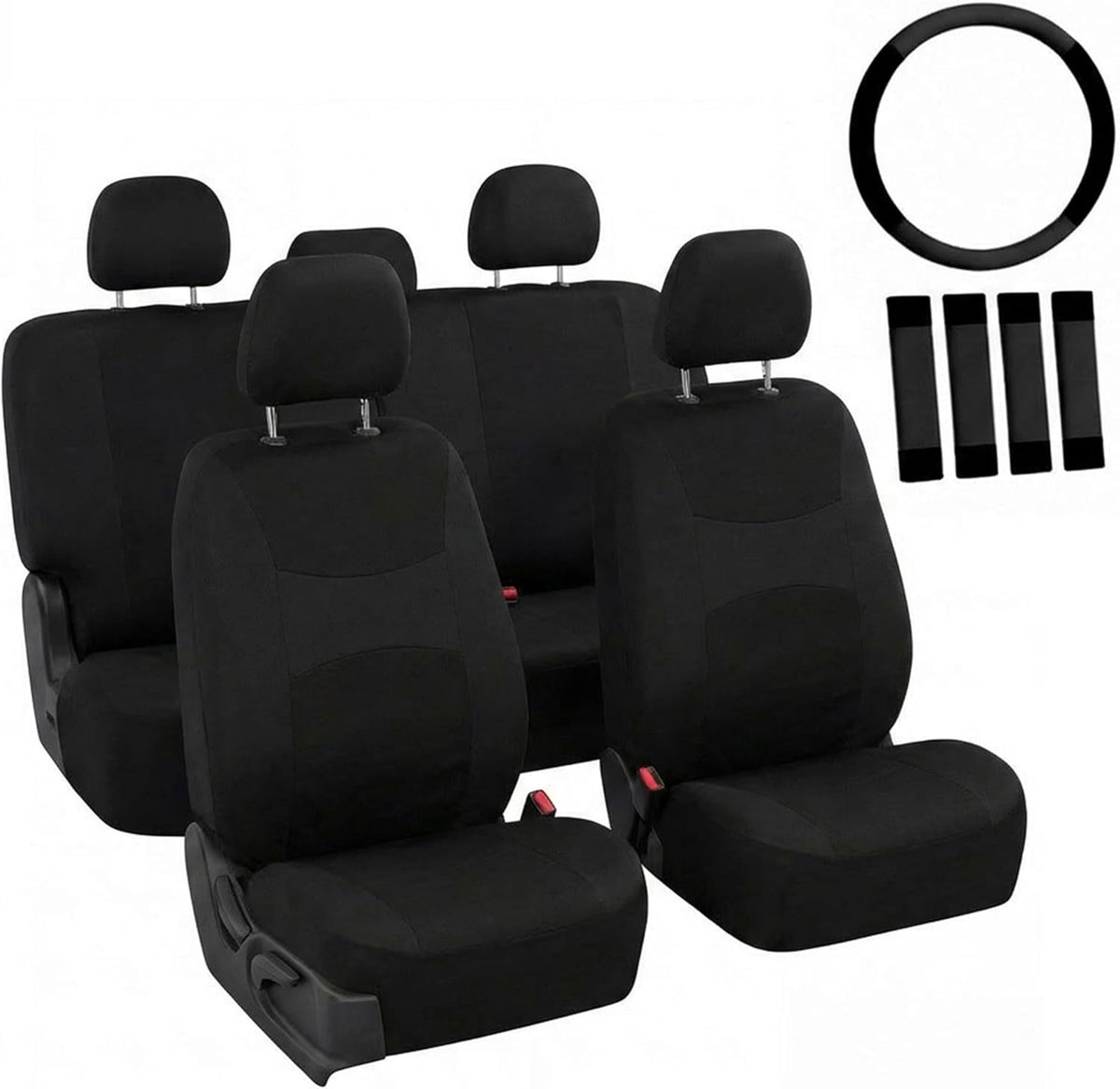 FH Group Full Set Cloth Car Seat Covers, Universal Fit Front and Split Bench Rear, Airbag Compatible, Washable for SUV, Sedan, Van - Black
