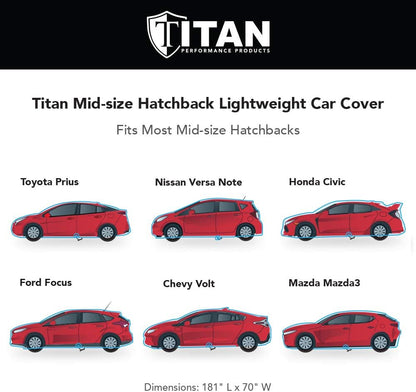 Titan Jet Black Poly 210T Car Cover for Sedans 186-202". Waterproof, UV Protection, Scratch Resistant, Driver-Side Zippered Opening. Fits Camry, Accord and More.