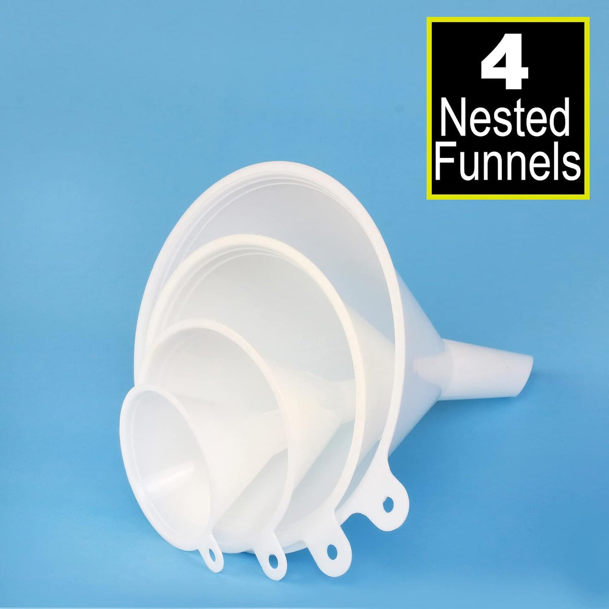 Oil Funnel Set (Orange, 4-Pack) – Plastic Funnels for Automotive Use – Funnels for Kitchen Use Filling Bottles and containers – Funnel for Water Bottles, Gas, Car Oil, Lubricants and Fluids
