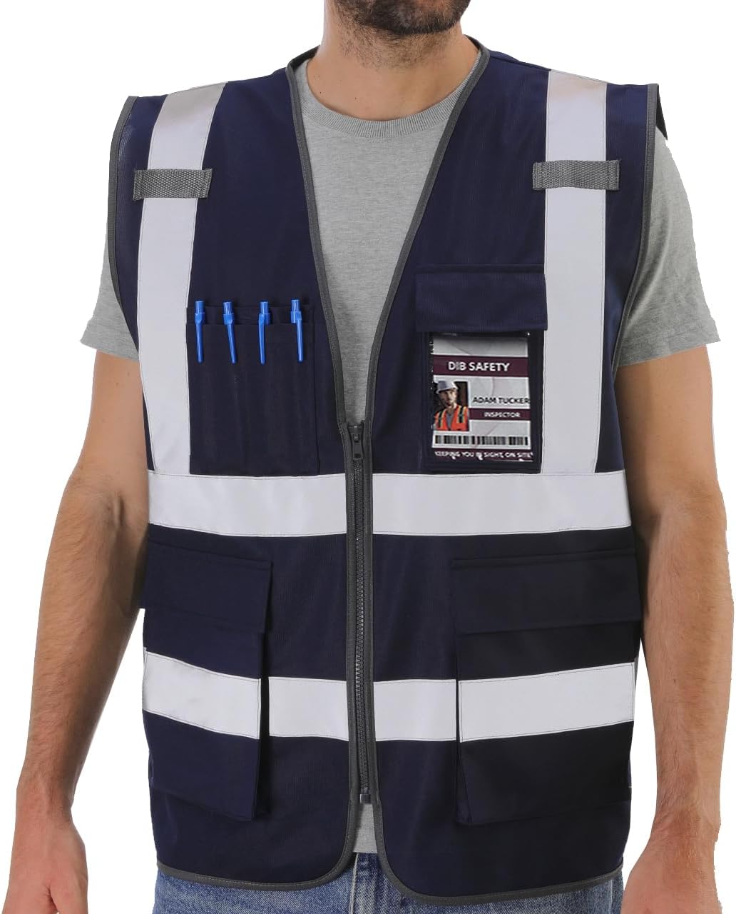 Dib Safety Reflective Safety Vest for Men Women, High Visibility Vest with Pockets and Zipper, ANSI Class 2