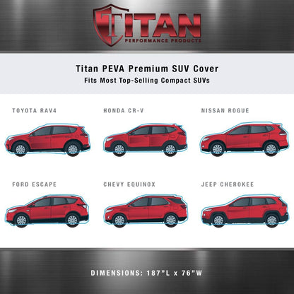 Titan Premium Multi-Layer PEVA Car Cover for Compact SUV 170-187". Waterproof, UV Protection, Anti-Scratch Protective Lining, Driver-Side Zippered Opening. Fits Rav4, Rogue, CR-V and More.
