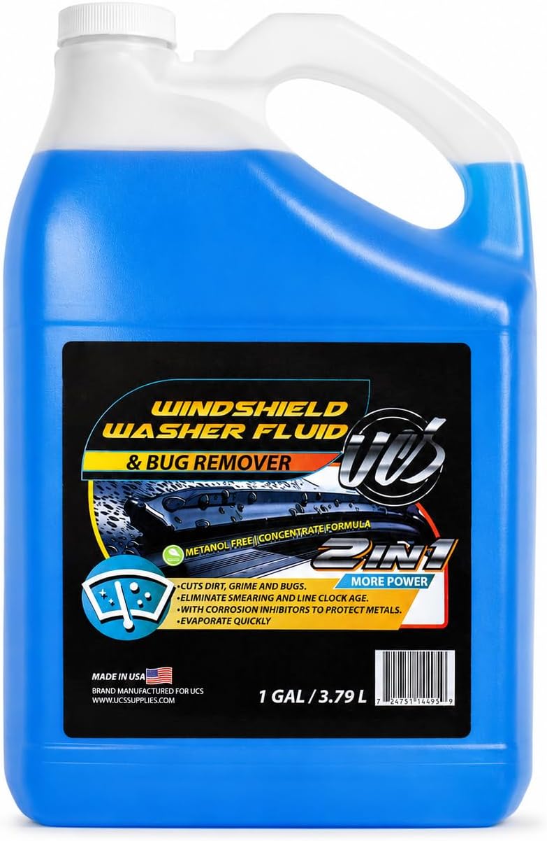 UCS 2-in-1 Windshield Washer Fluid 2-Pack (1 Gallon Each, 256 fl oz Total) – Ready to Use, Streak-Free Formula, All-Weather Cleaning, Removes Bugs, Dirt & Road Grime – Premium Windshield Cleaner