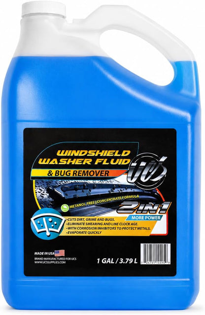 UCS 2-in-1 Windshield Washer Fluid 2-Pack (1 Gallon Each, 256 fl oz Total) – Ready to Use, Streak-Free Formula, All-Weather Cleaning, Removes Bugs, Dirt & Road Grime – Premium Windshield Cleaner