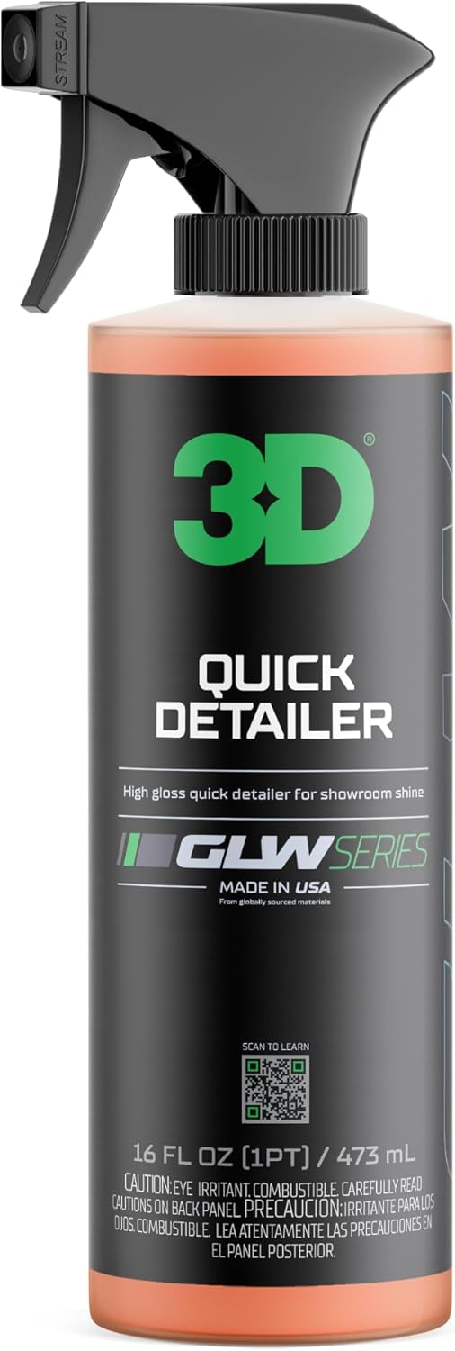3D GLW Series Quick Detailer 64 oz - Spray On, Wipe Off Showroom Shine Detail Spray - Great for Light Dust, Fingerprints & Smudges - Safe on Paint, Wheels & Interior