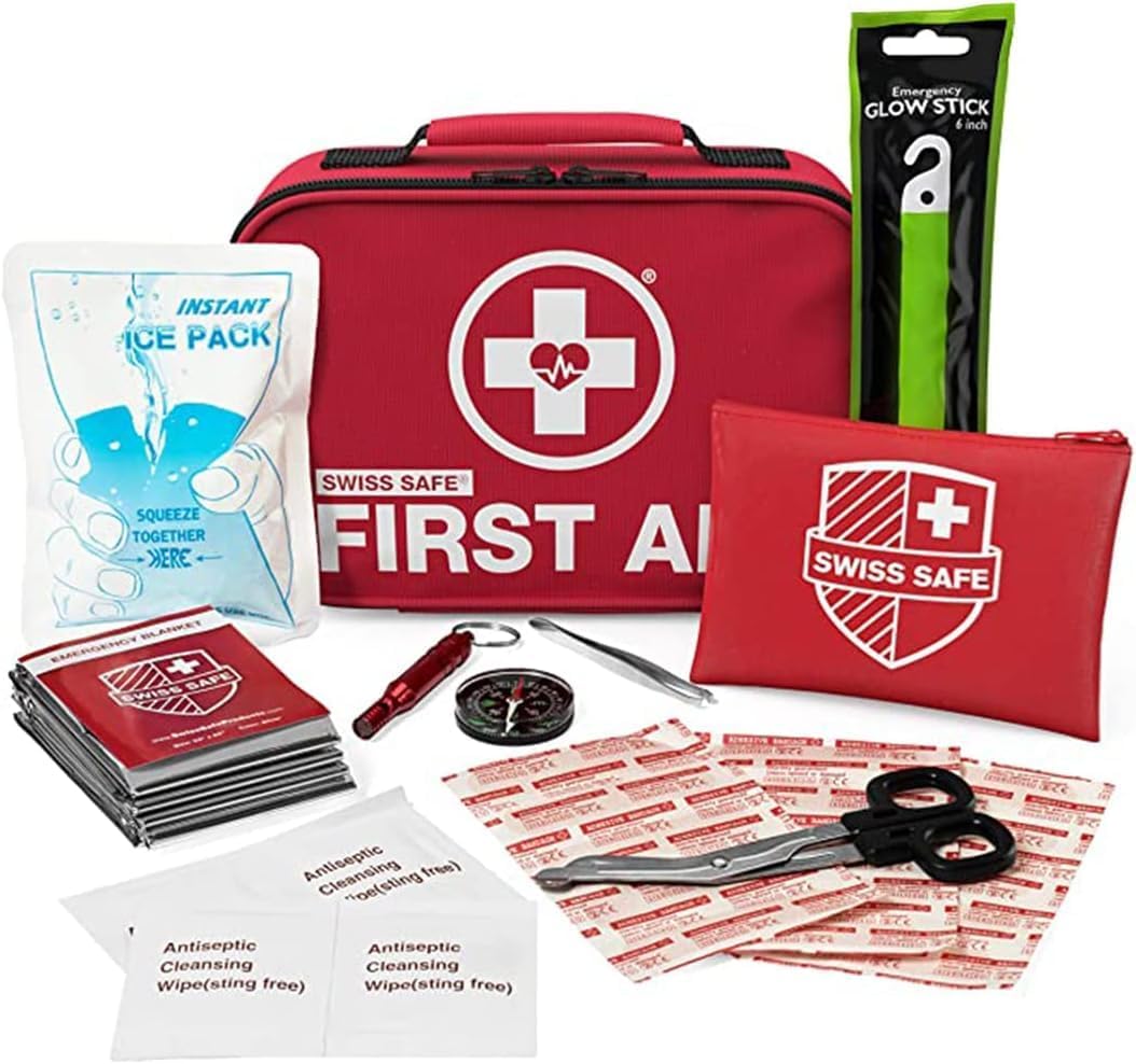Swiss Safe 2-in-1 First Aid Kit for Car, Travel and Home, 348 Pieces, Large Hardcase with Bonus Mini Kit for Medical Emergency, Survival and Camping