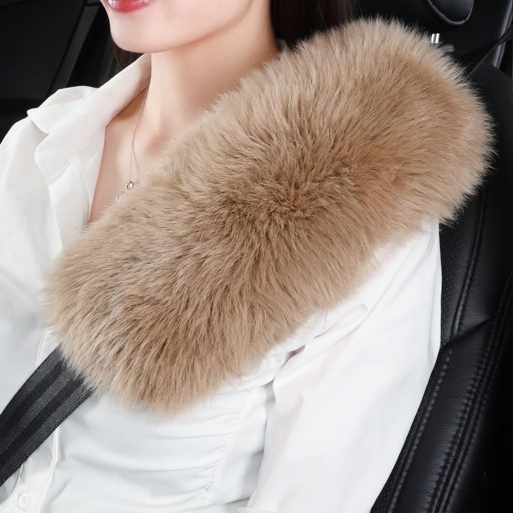 OGLAND Authentic Sheepskin Car Seat Belt Pad,2 Pack Soft Seat Belt Cover for Shoulder Pad Neck Cushion Protector Car Accessories by Genuine Natural Merino Wool (Misty Gray) - Colors B