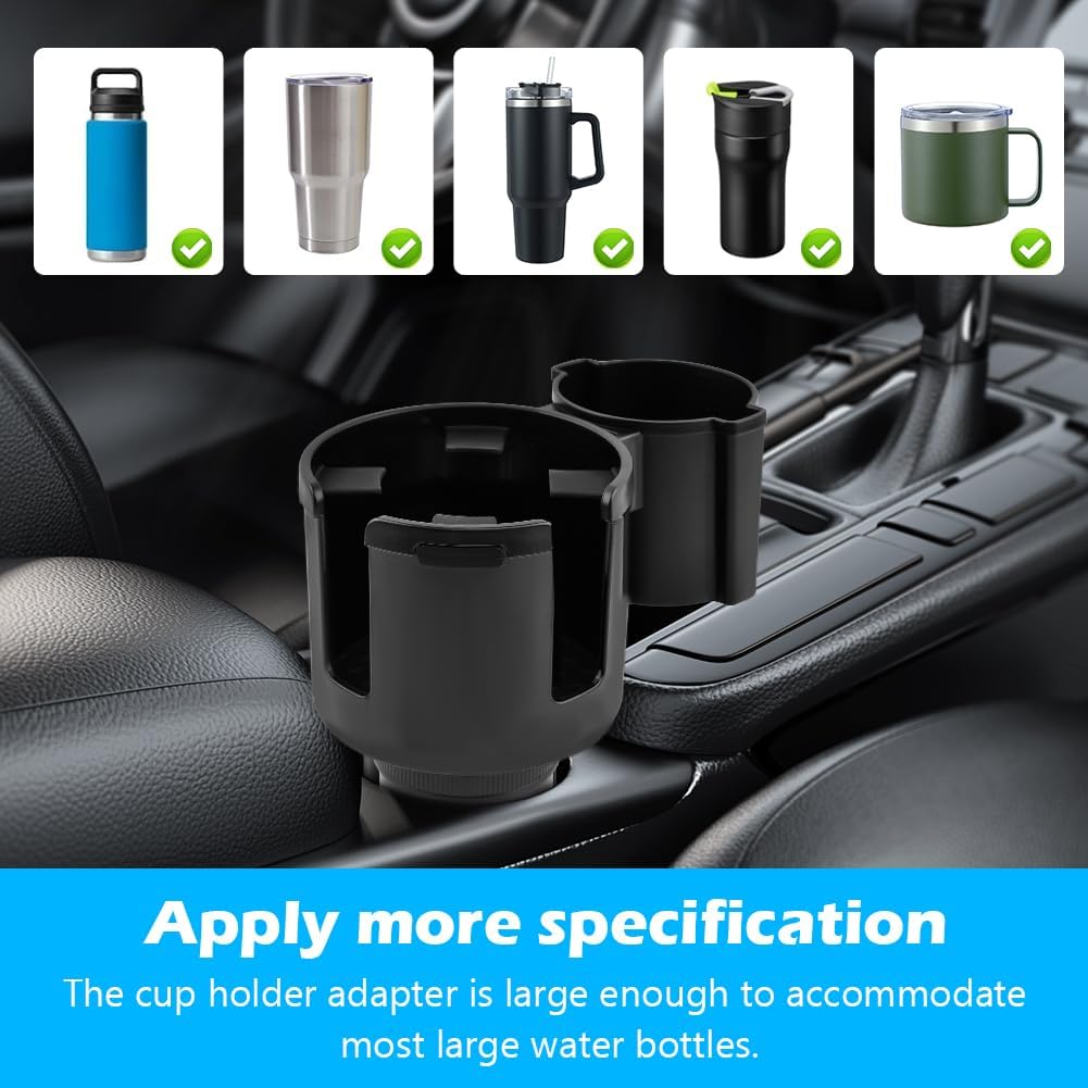 1 Pack Car Cup Holder Expander 2 in 1 Adapter with Expandable Base, Car-Seat Headrest Hook 4 Pack Hanger Storage Organizer fit Universal Vehicle Car Mugs in 2.2"-4.6" (10-46oz)